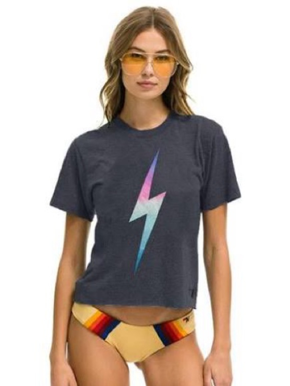 Aviator Nation Bolt Boyfriend Tee Charcoal Rainbow XS